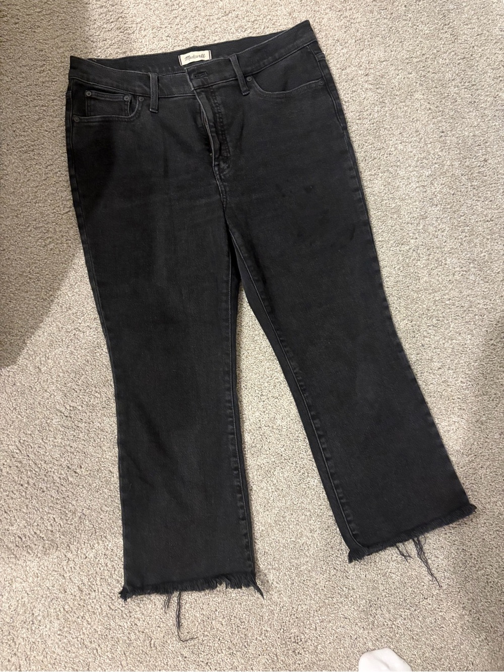 Madewell Black washed Cropped Jeans with Raw Hem